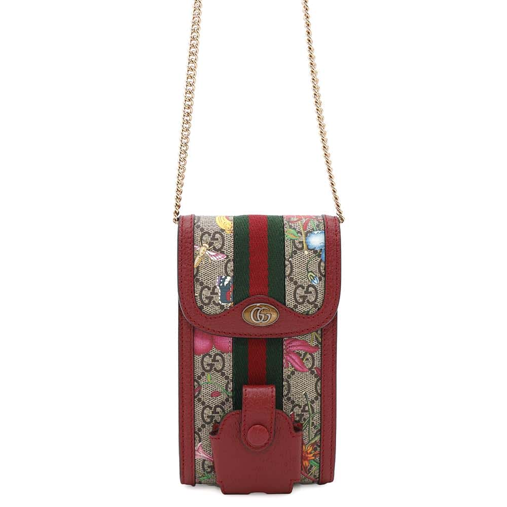 GUCCI GGFlora Crossbody Phone Case Red598665 PVC Leather