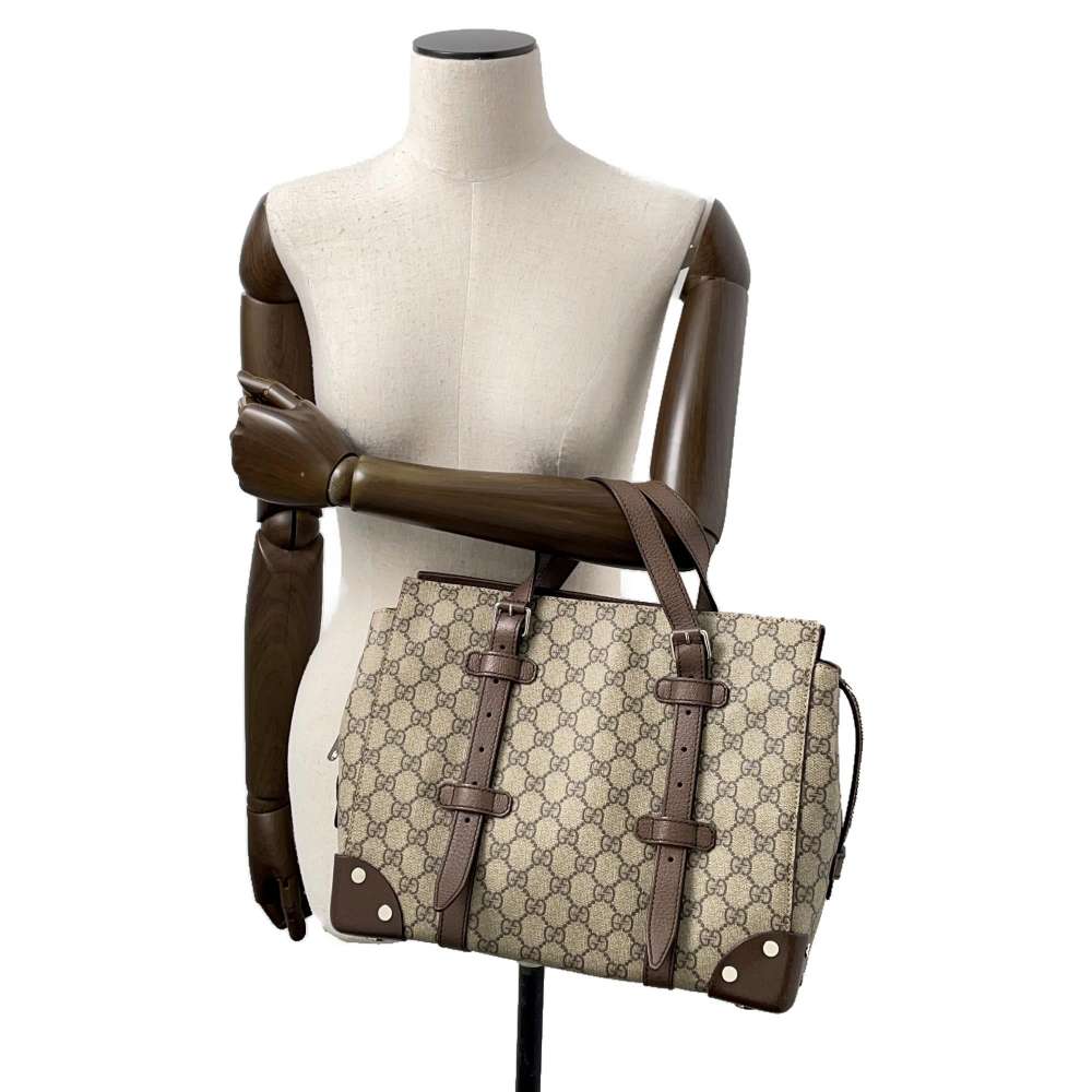GUCCI GG Supreme Detailed Tote Bag Beige/Brown643814 PVC Leather