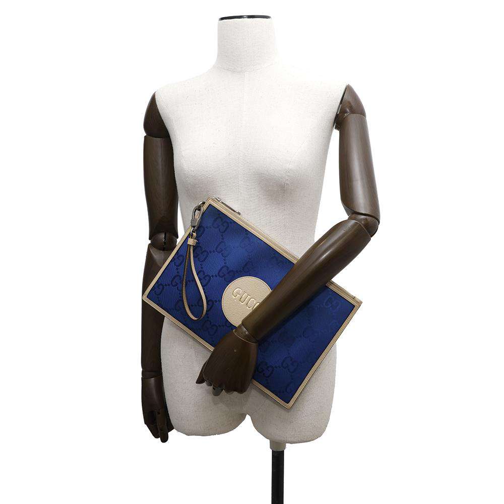 GUCCI Off the Grid Clutch Bag Blue/Ivory625598 Nylon Leather