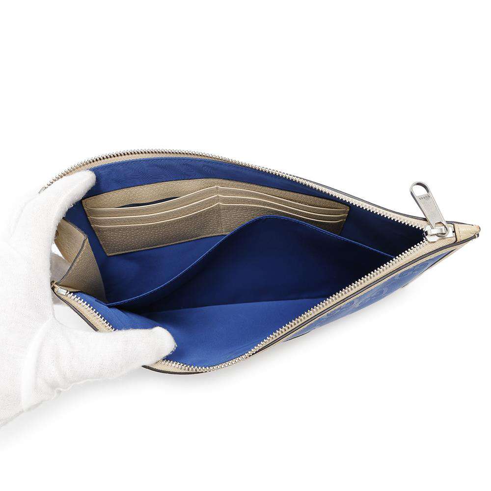 GUCCI Off the Grid Clutch Bag Blue/Ivory625598 Nylon Leather