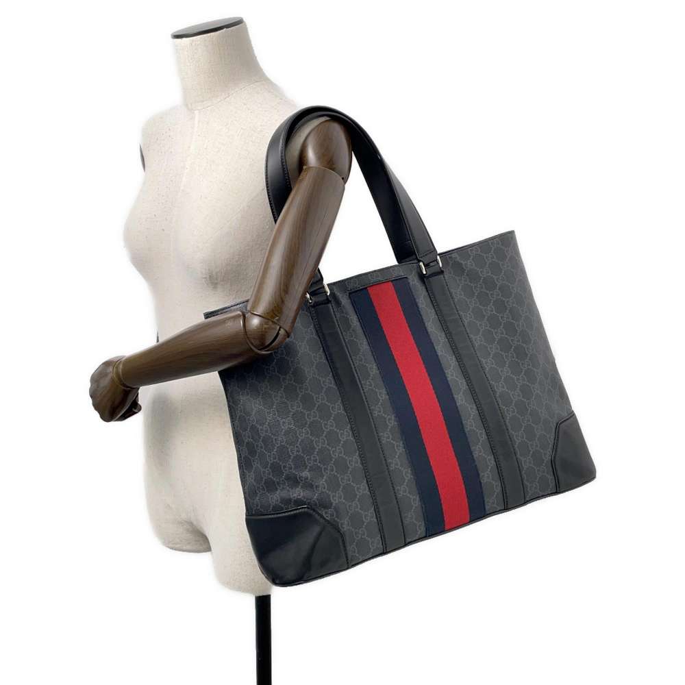 GUCCI GG Supreme Cherie Line Tote Bag Black495560 PVC Leather