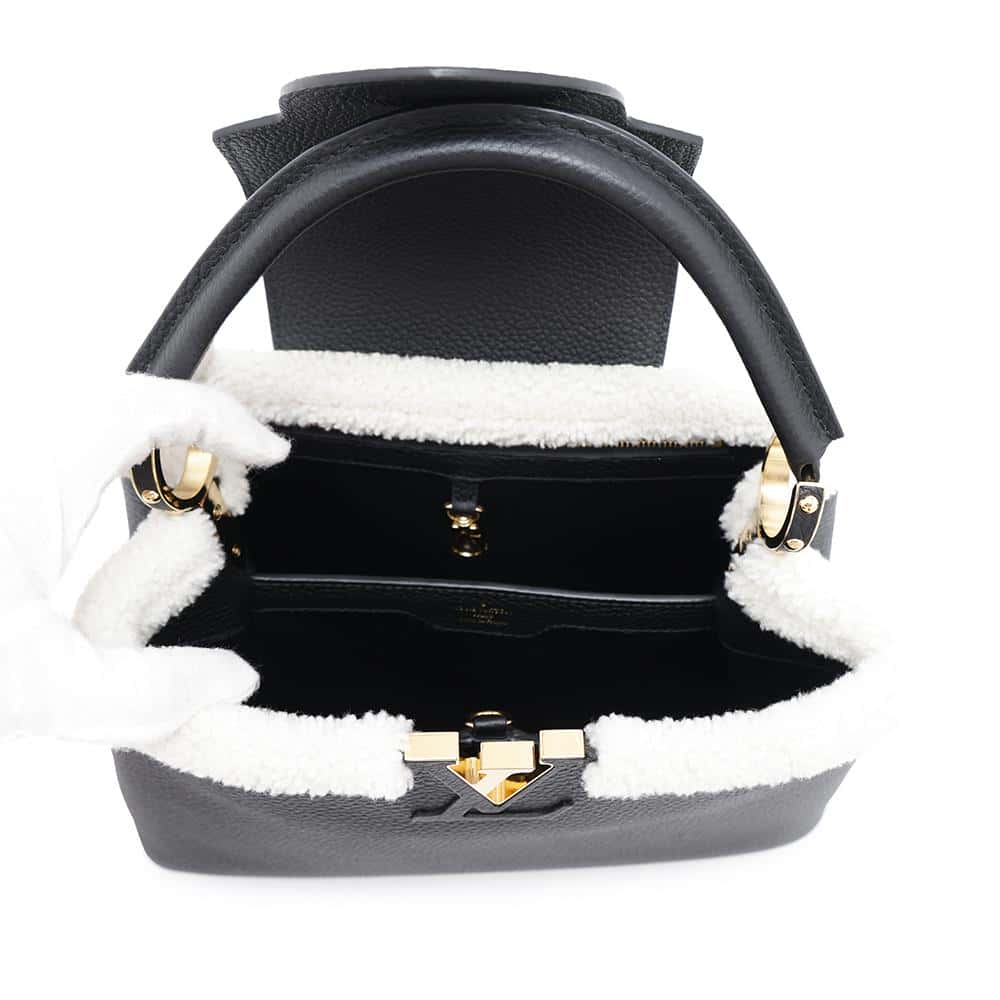 LOUIS VUITTON Capucines BlackM59073 Taurillon Leather Shearling Size MM