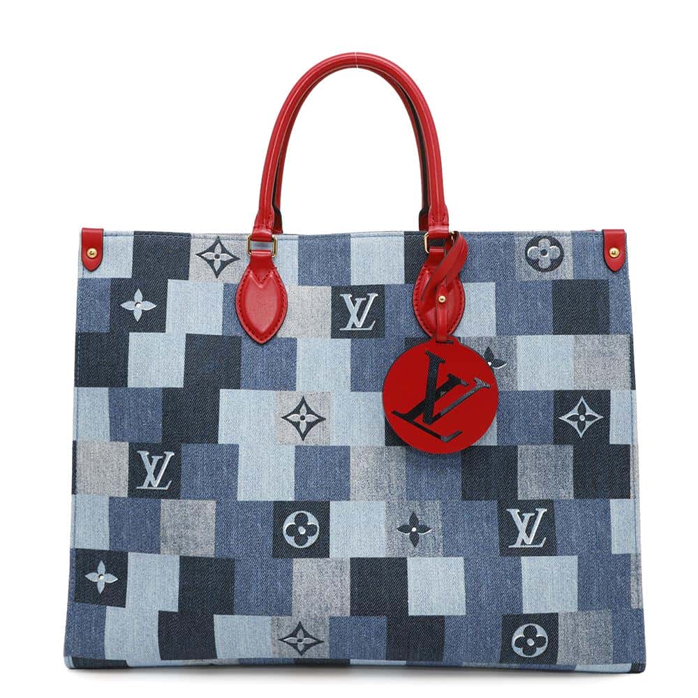 LOUIS VUITTON Onthego Blue/RedM44992 Monogram Denim Leather Size GM