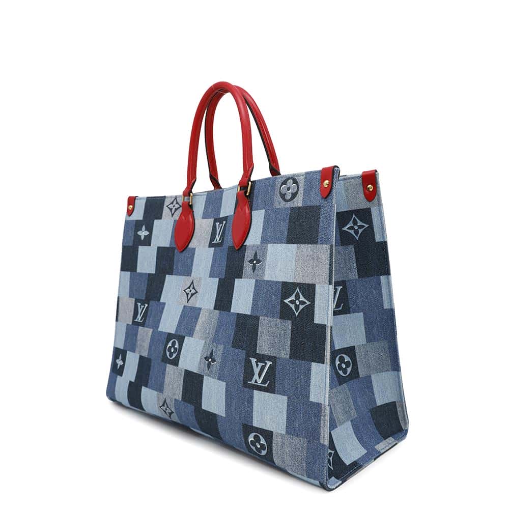 LOUIS VUITTON Onthego Blue/RedM44992 Monogram Denim Leather Size GM