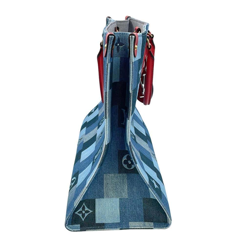 LOUIS VUITTON Onthego Blue/RedM44992 Monogram Denim Leather Size GM