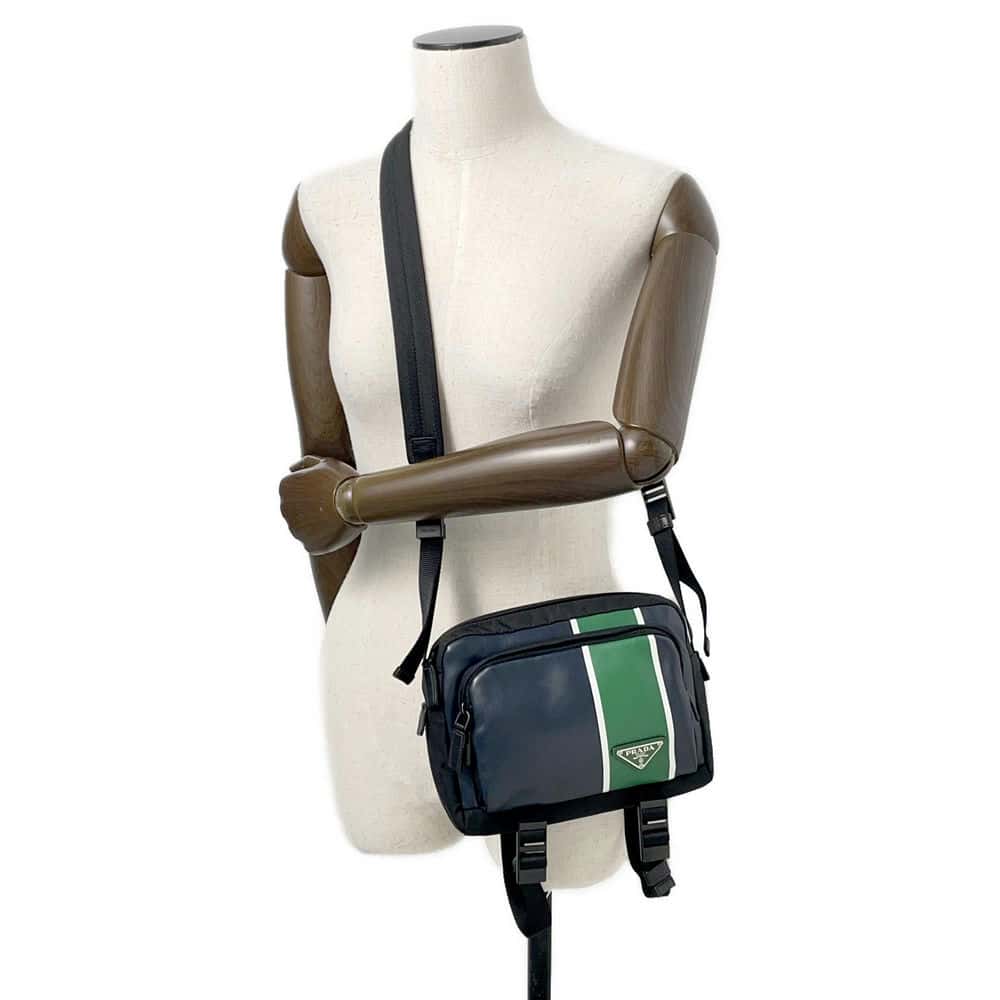 PRADA Cross Body Bag Black/Navy/Green2VH043 Nylon Leather