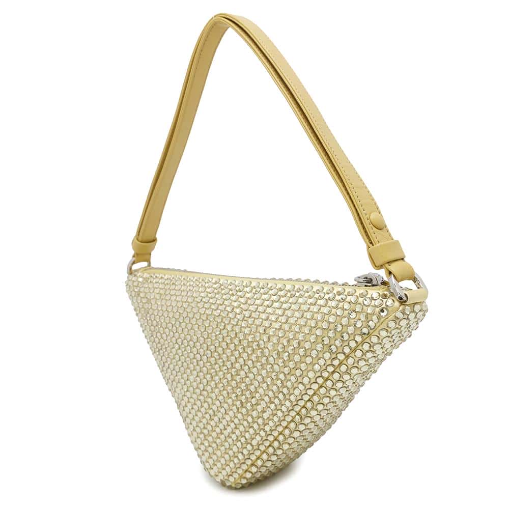 PRADA CrystalStudded Triangle Handbag Yellow1NQ044 Satin Leather Rhinestone