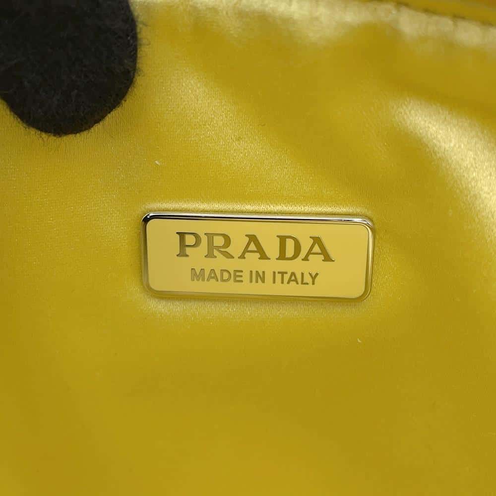 PRADA CrystalStudded Triangle Handbag Yellow1NQ044 Satin Leather Rhinestone