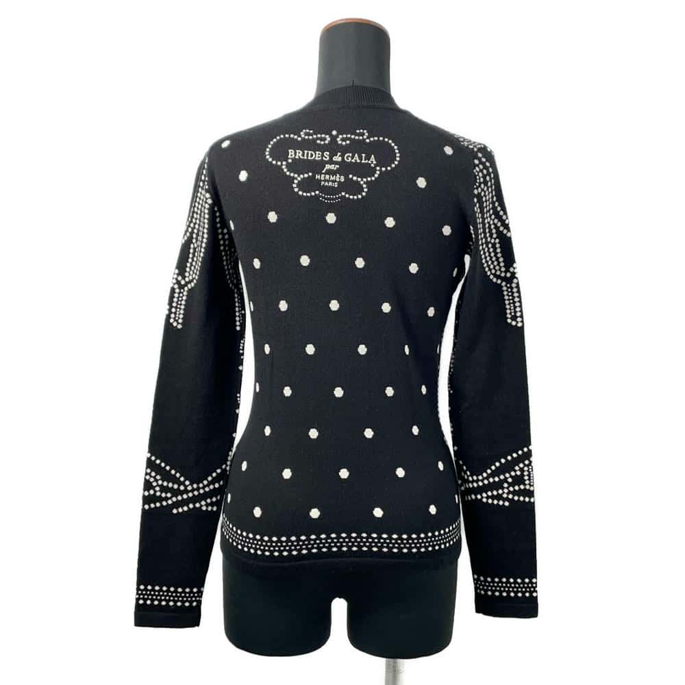 HERMES Brid Dougala Dot Sweater Size 34 Black/White Cashmere63% Cotton35% Nylon2%
