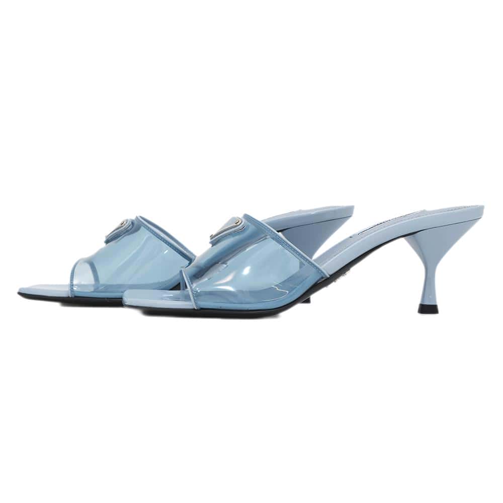 PRADA open toe clear mules Blue1XX644 Leather PVC Coated Canvas Size 36 1/2
