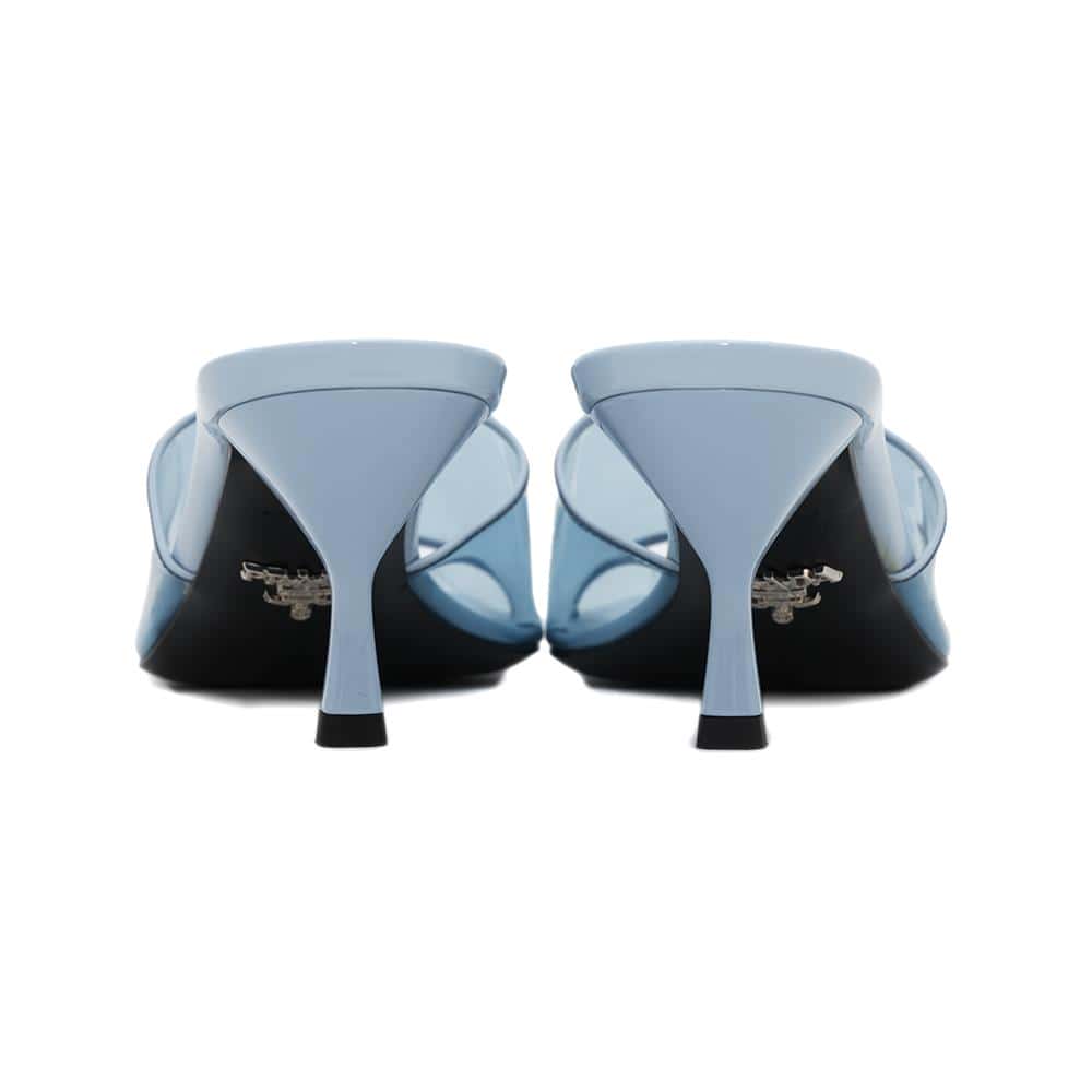 PRADA open toe clear mules Blue1XX644 Leather PVC Coated Canvas Size 36 1/2