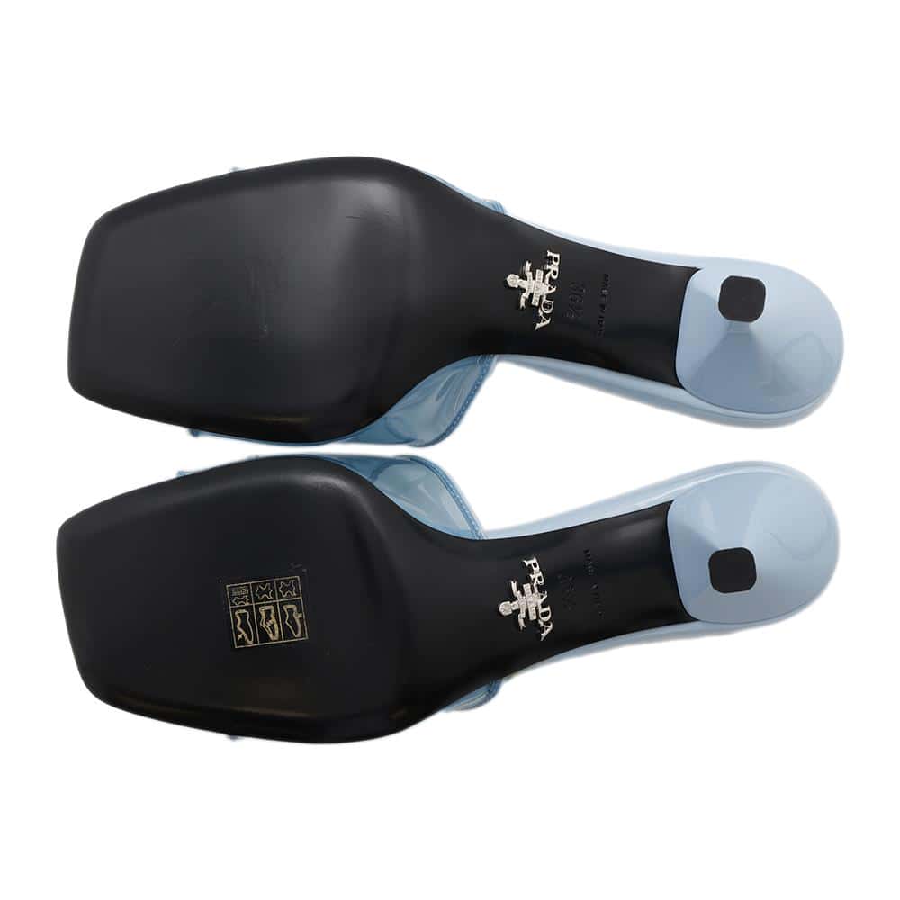 PRADA open toe clear mules Blue1XX644 Leather PVC Coated Canvas Size 36 1/2