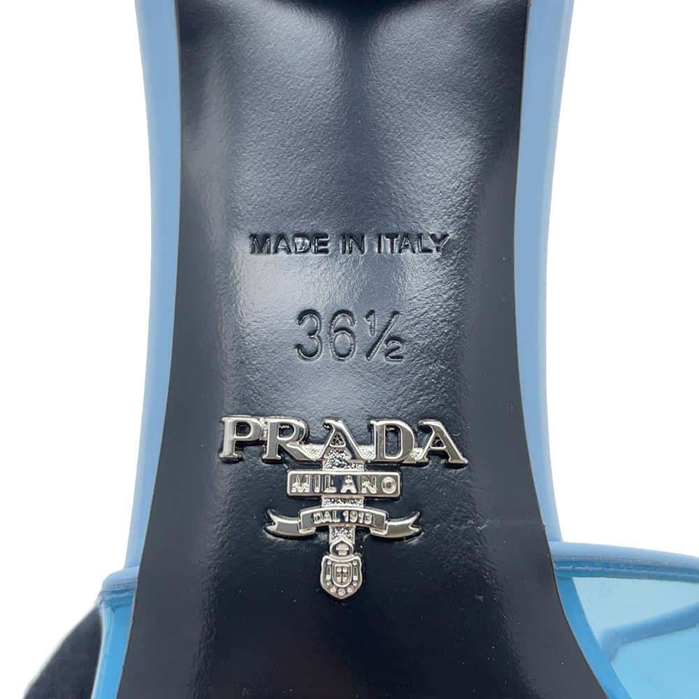 PRADA open toe clear mules Blue1XX644 Leather PVC Coated Canvas Size 36 1/2