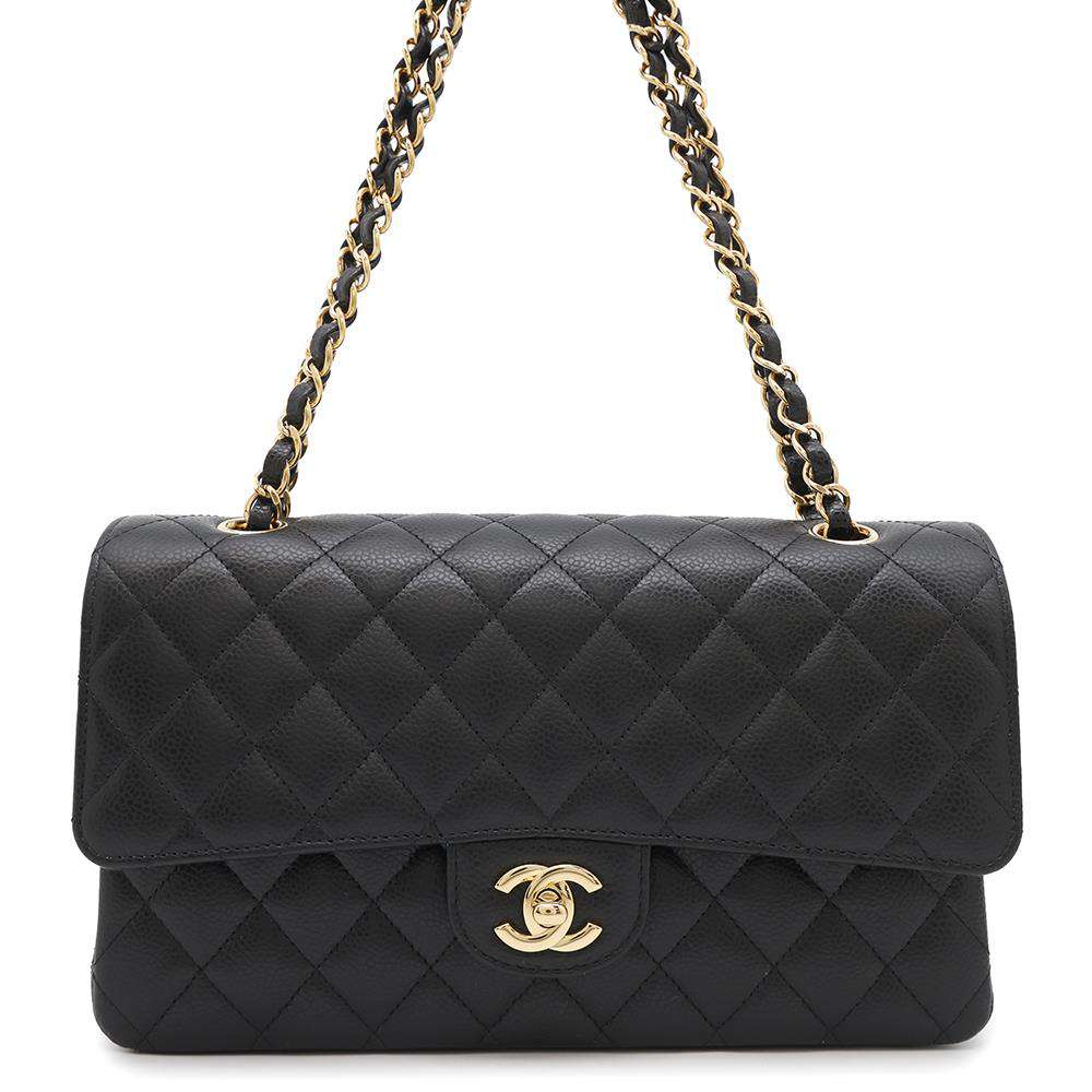 CHANEL Matelasse W flap ChainShoulder Bag BlackA01112 Caviar Leather Size 25