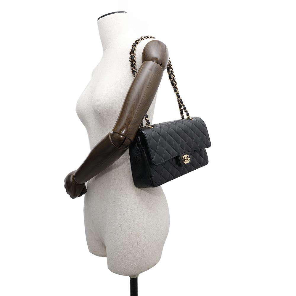 CHANEL Matelasse W flap ChainShoulder Bag BlackA01112 Caviar Leather Size 25
