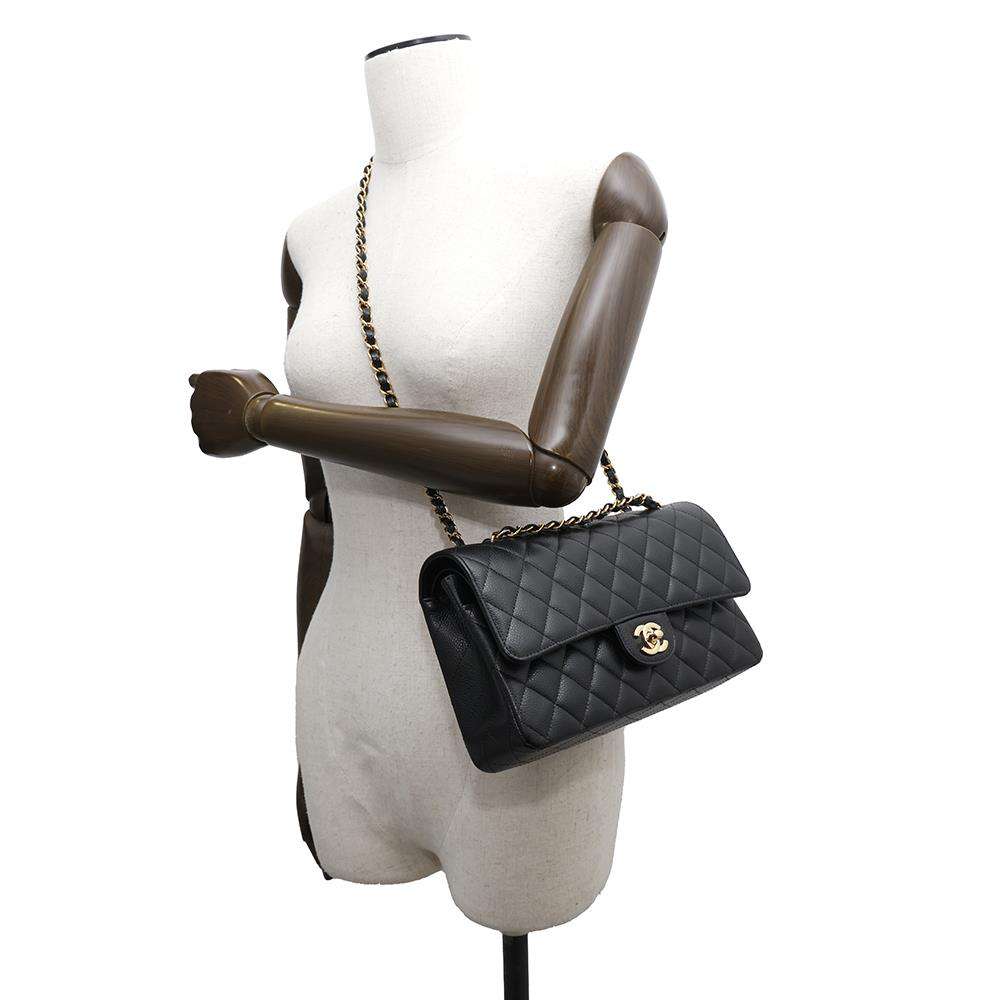 CHANEL Matelasse W flap ChainShoulder Bag BlackA01112 Caviar Leather Size 25