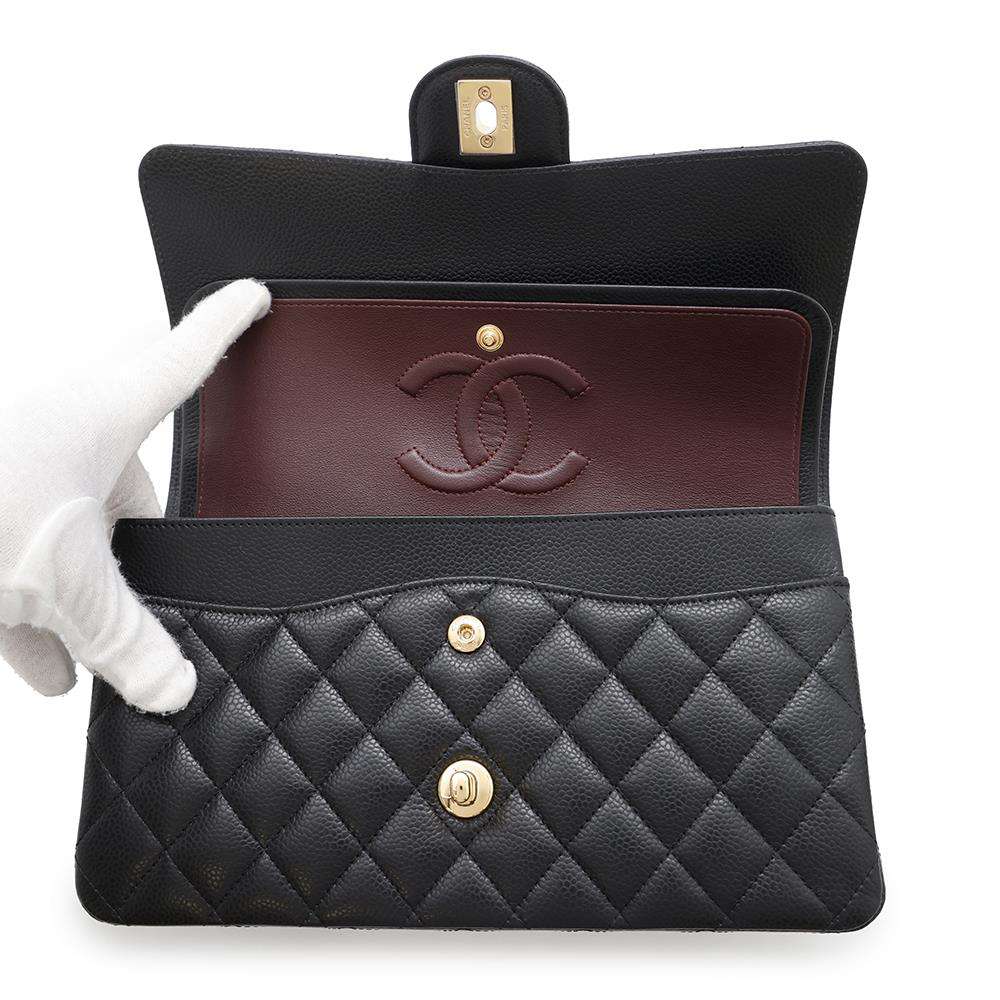 CHANEL Matelasse W flap ChainShoulder Bag BlackA01112 Caviar Leather Size 25
