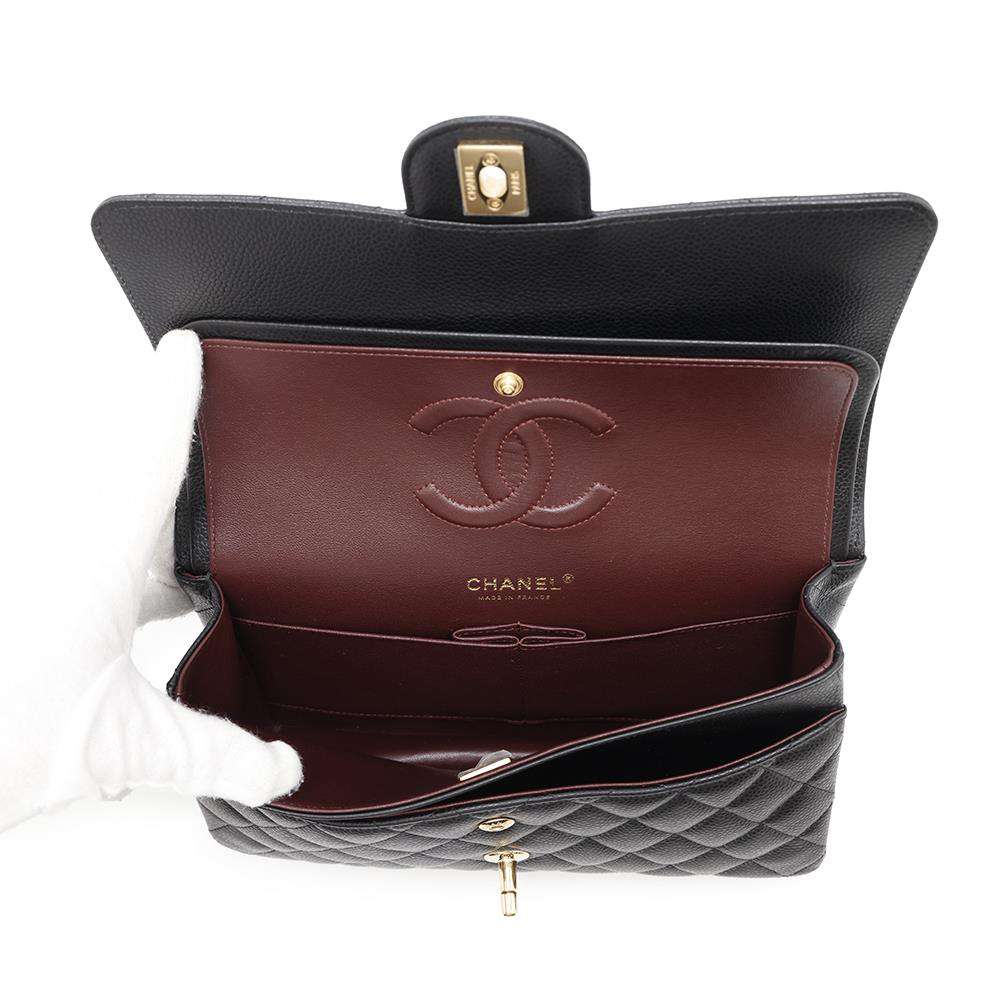 CHANEL Matelasse W flap ChainShoulder Bag BlackA01112 Caviar Leather Size 25
