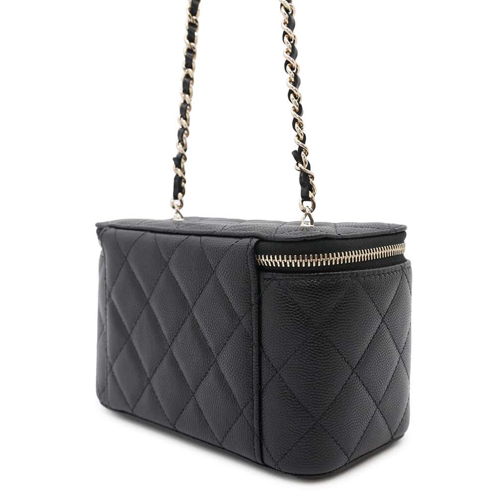 CHANEL CC Logo Heart Rhinestone Matelasse Vanity ChainShoulder Bag BlackAP4530 Caviar Leather Strass