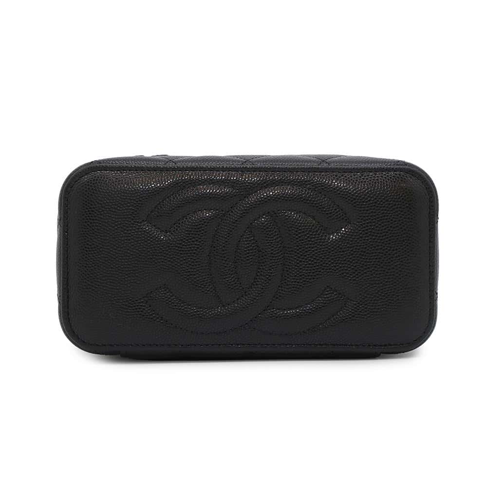 CHANEL CC Logo Heart Rhinestone Matelasse Vanity ChainShoulder Bag BlackAP4530 Caviar Leather Strass
