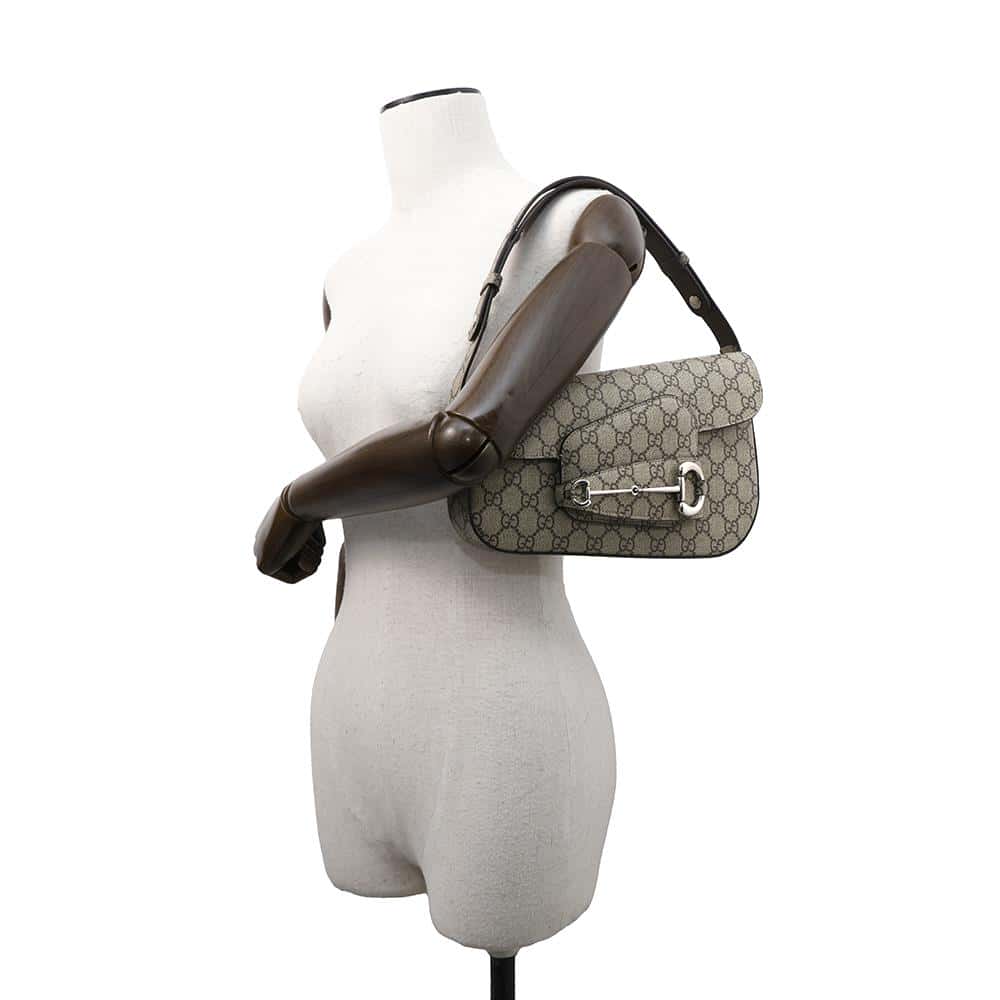 GUCCI Horsebit 1955 GG Supreme Shoulder Bag Beige764155 GG SupremeCanvas Leather