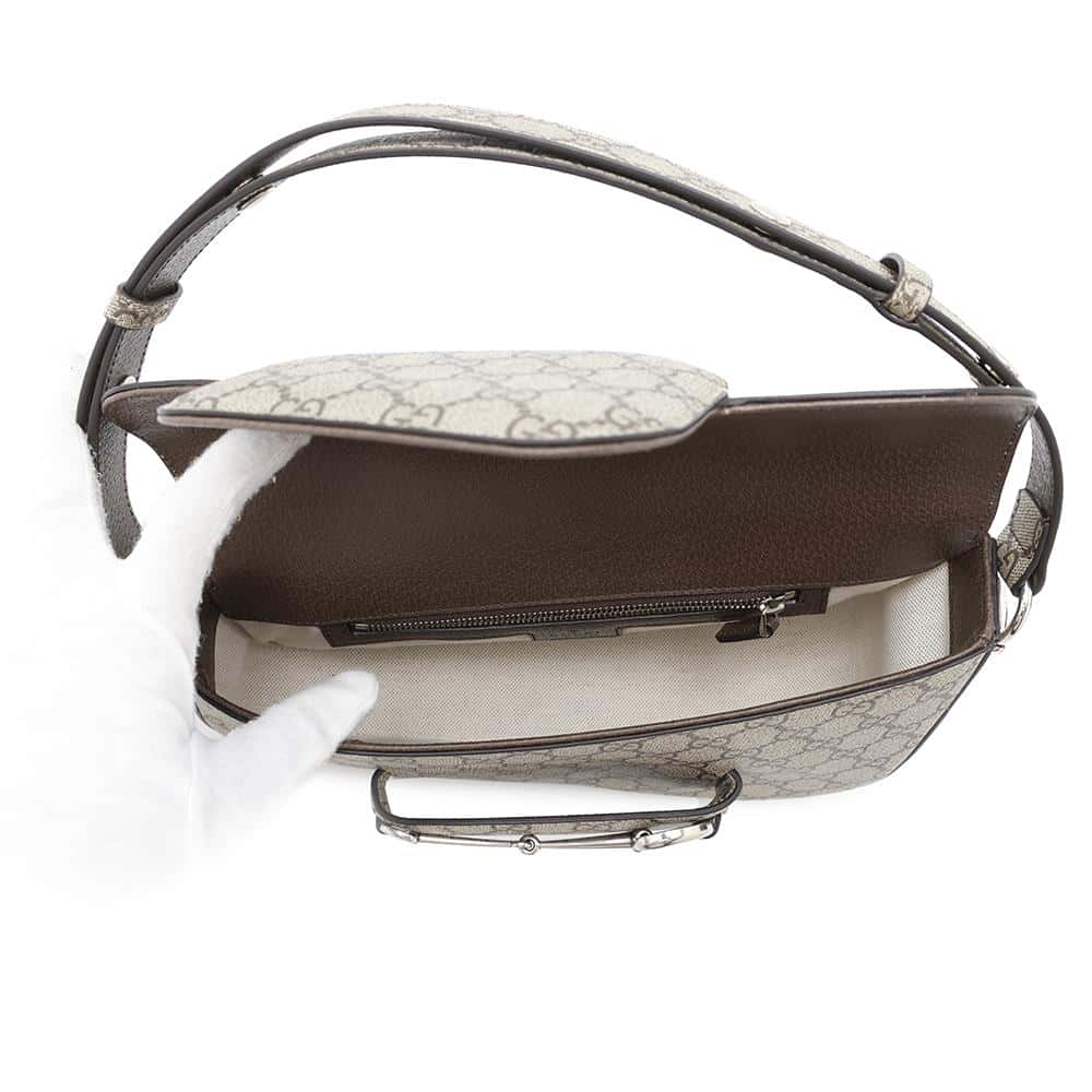 GUCCI Horsebit 1955 GG Supreme Shoulder Bag Beige764155 GG SupremeCanvas Leather