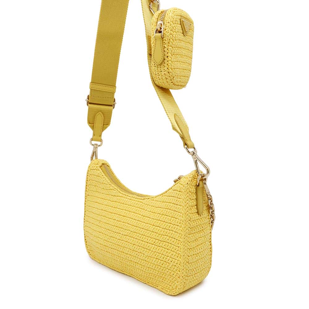 PRADA Re-Edition2005 Shoulder Bag Yellow1BH204 Raffia