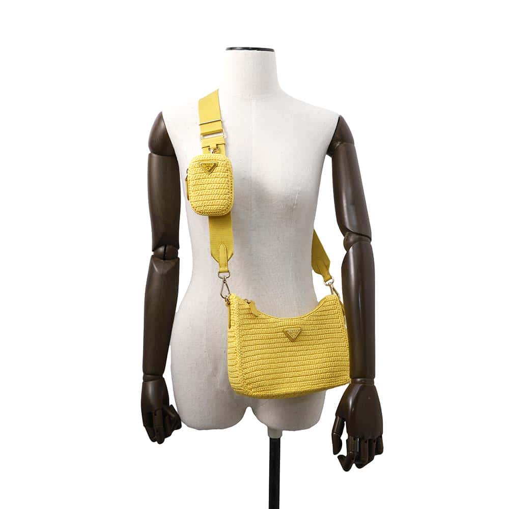 PRADA Re-Edition2005 Shoulder Bag Yellow1BH204 Raffia