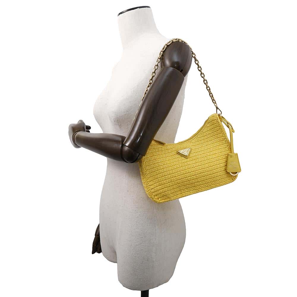 PRADA Re-Edition2005 Shoulder Bag Yellow1BH204 Raffia