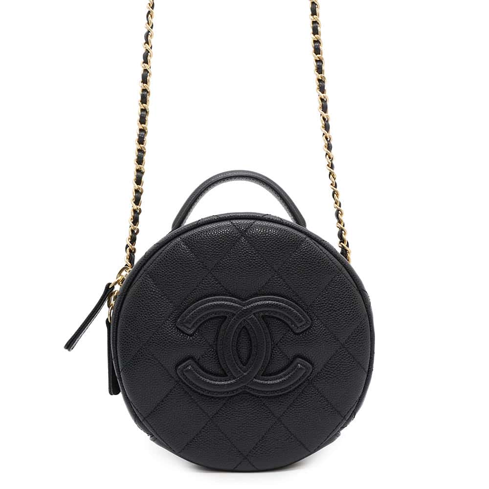CHANEL CC Logo Vanity ChainShoulder Bag BlackAS3875 Caviar Leather