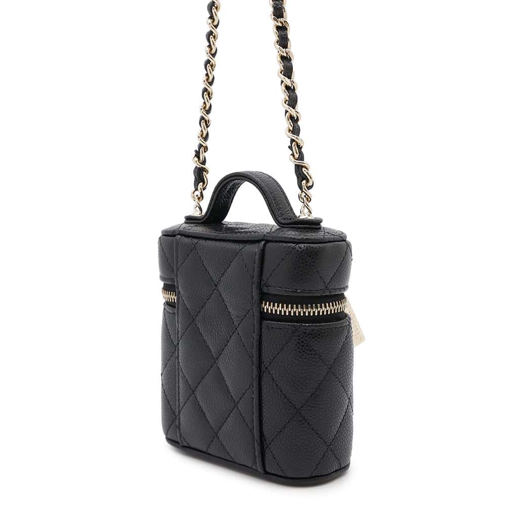 CHANEL Matelasse Vanity Case Shoulder Bag BlackAP2503 Caviar Leather Size Small