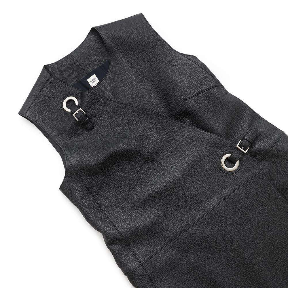 HERMES one piece Size 34 Black Deer Leather100%