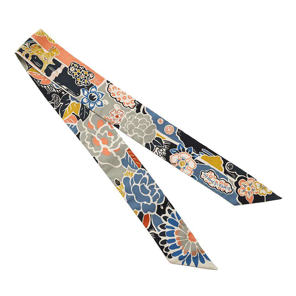 HERMES Twilly Bingata Bingata Black/Rouge/Multicolor Silk100%