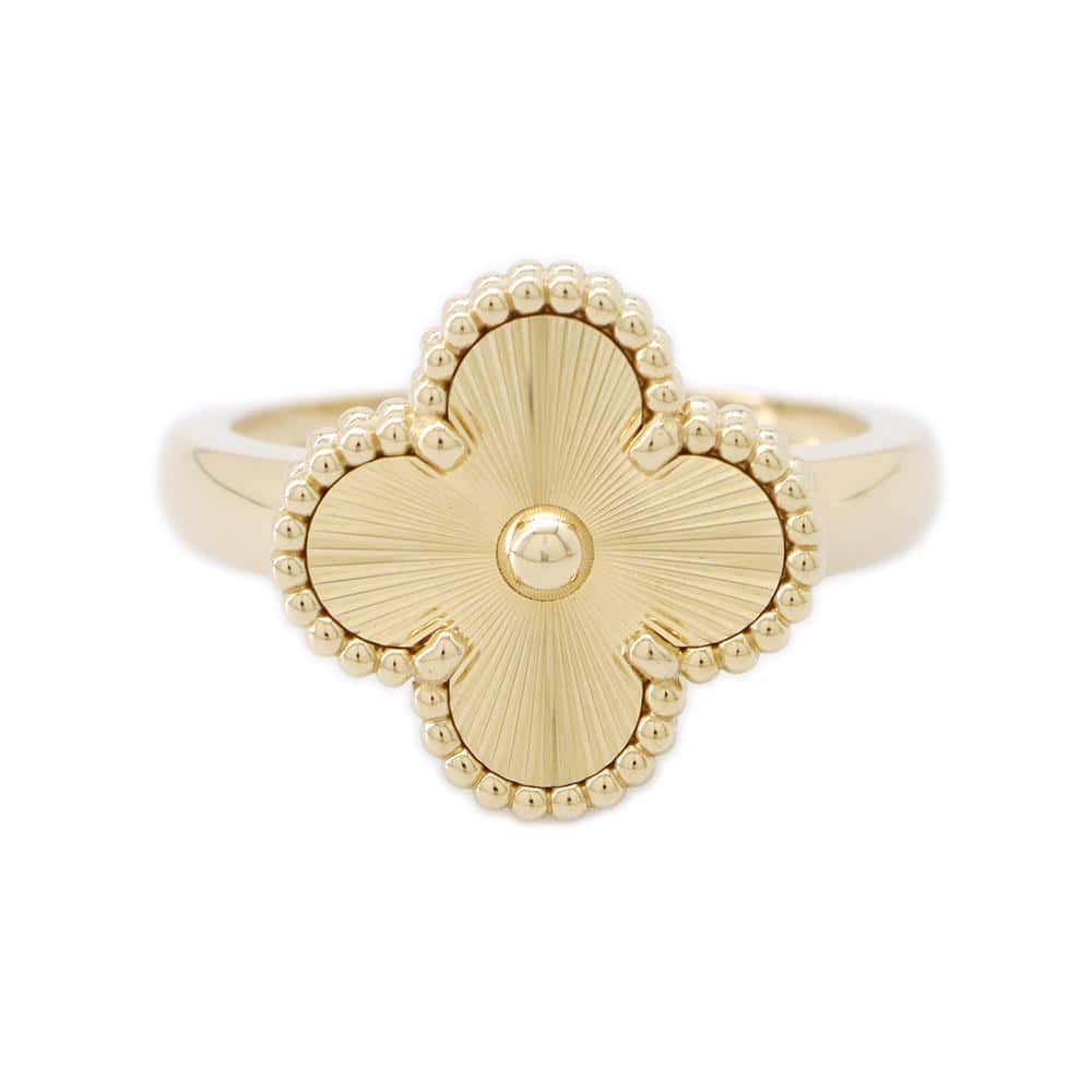 Van Cleef & Arpels Guilloched Vintage Alhambra Ring Size 55/#15VCARP61355/VCARP61300 18K Yellow Gold