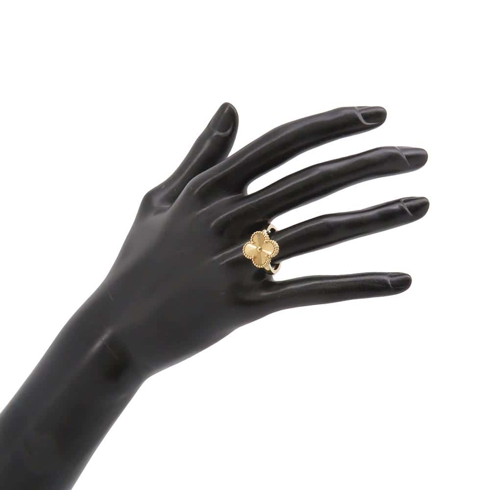 Van Cleef & Arpels Guilloched Vintage Alhambra Ring Size 55/#15VCARP61355/VCARP61300 18K Yellow Gold