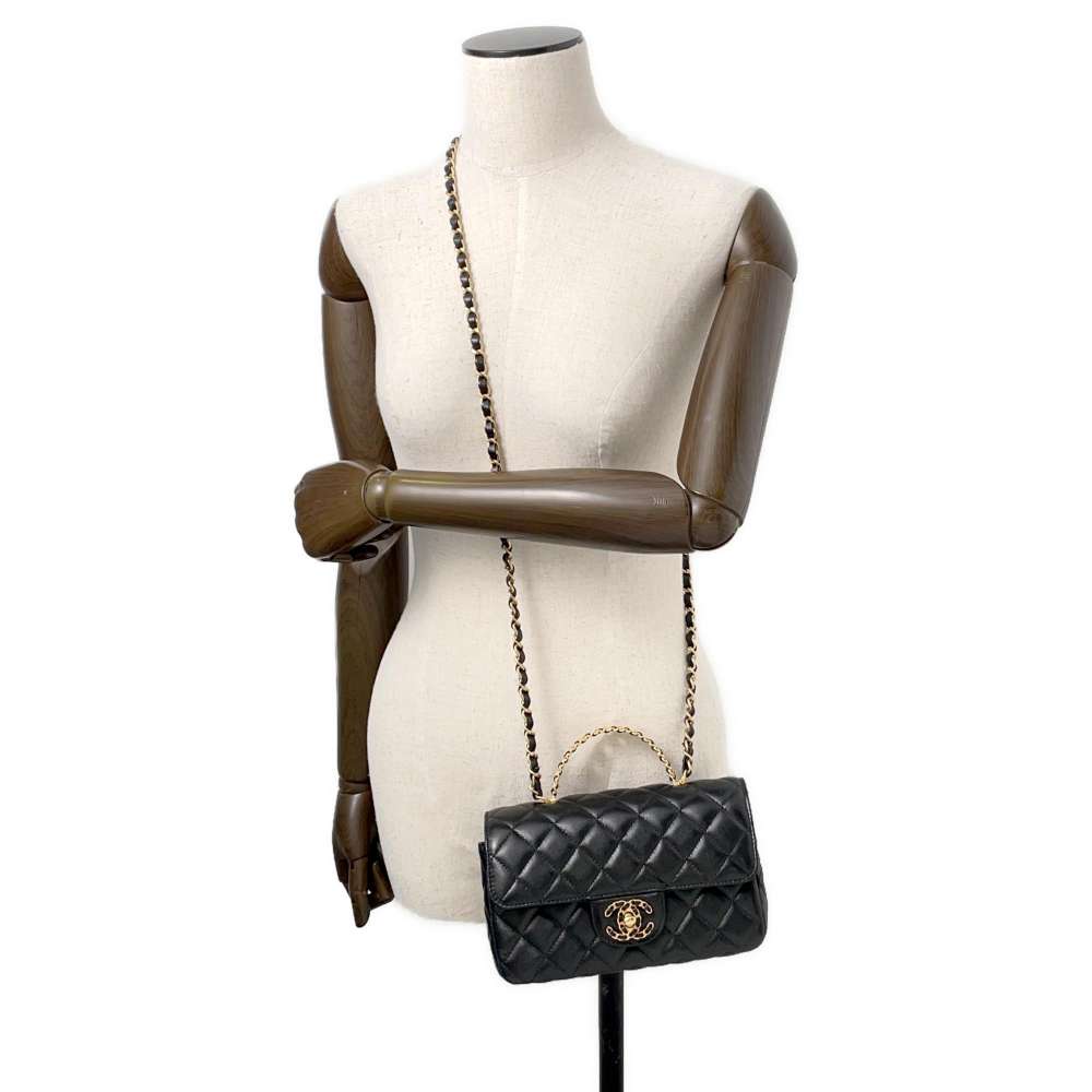 CHANEL Top Handle Matelasse ChainShoulder Bag BlackAS4362 Lambskin