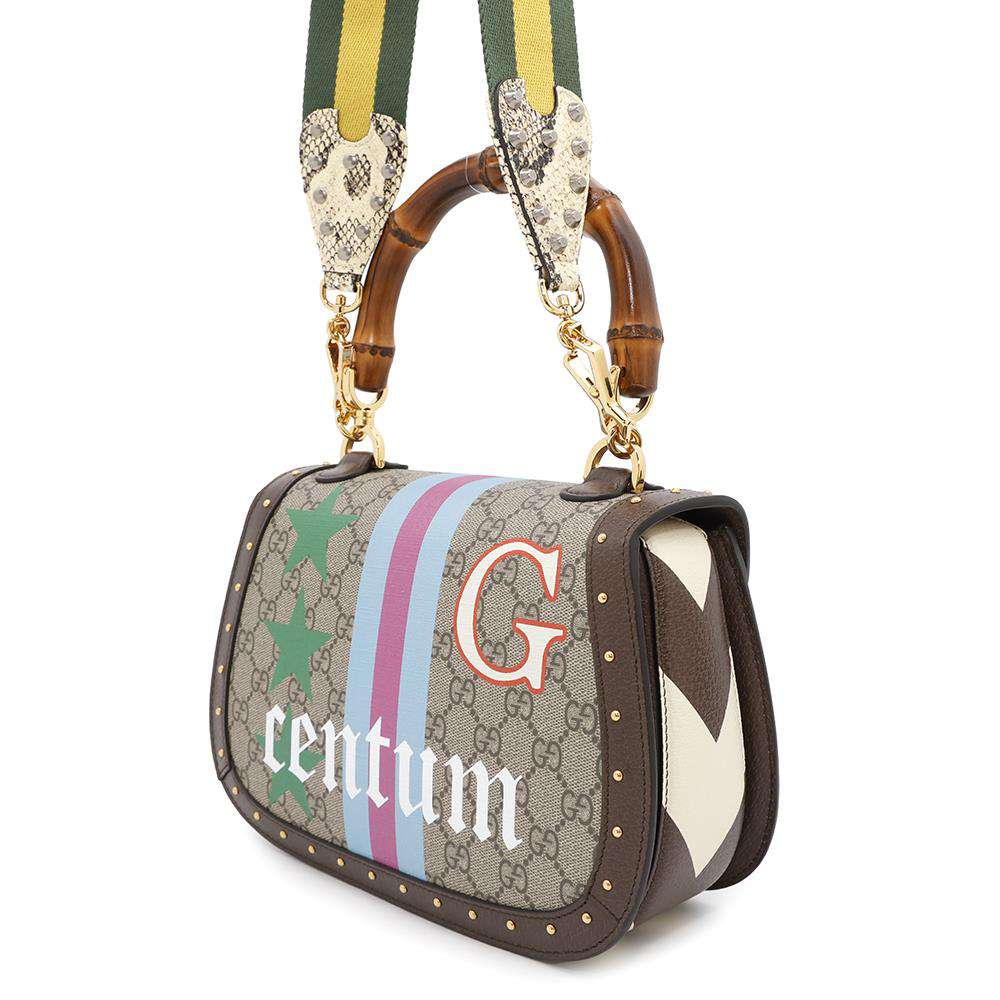 GUCCI GG Supreme Bamboo 2WAY Top Handle Bag Brown/Multicolor679632 PVC Leather Size Medium