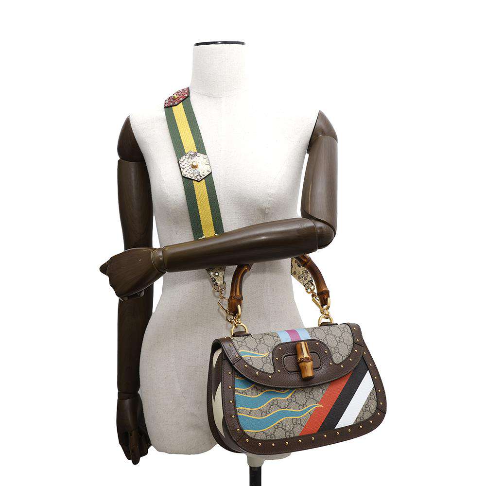 GUCCI GG Supreme Bamboo 2WAY Top Handle Bag Brown/Multicolor679632 PVC Leather Size Medium