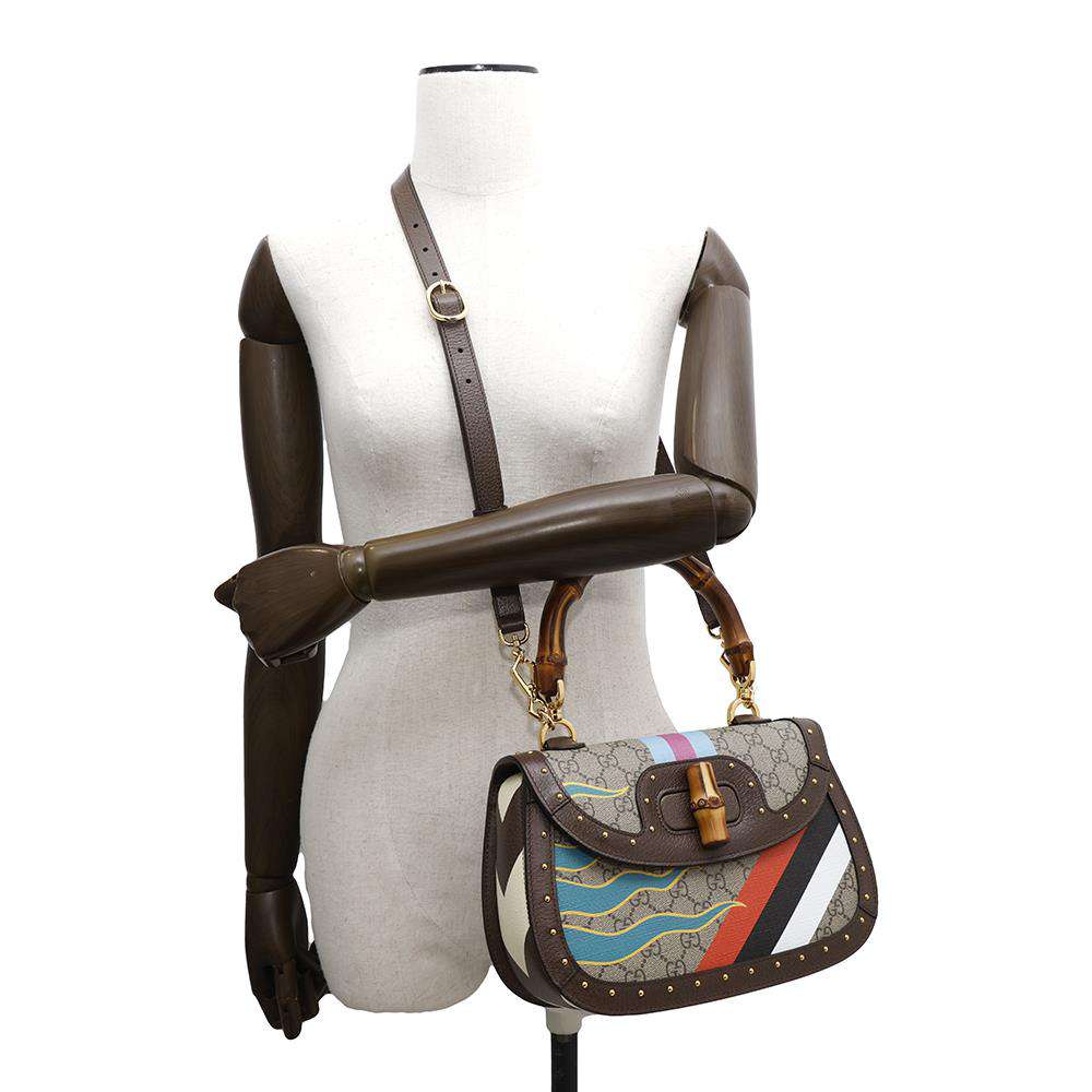 GUCCI GG Supreme Bamboo 2WAY Top Handle Bag Brown/Multicolor679632 PVC Leather Size Medium
