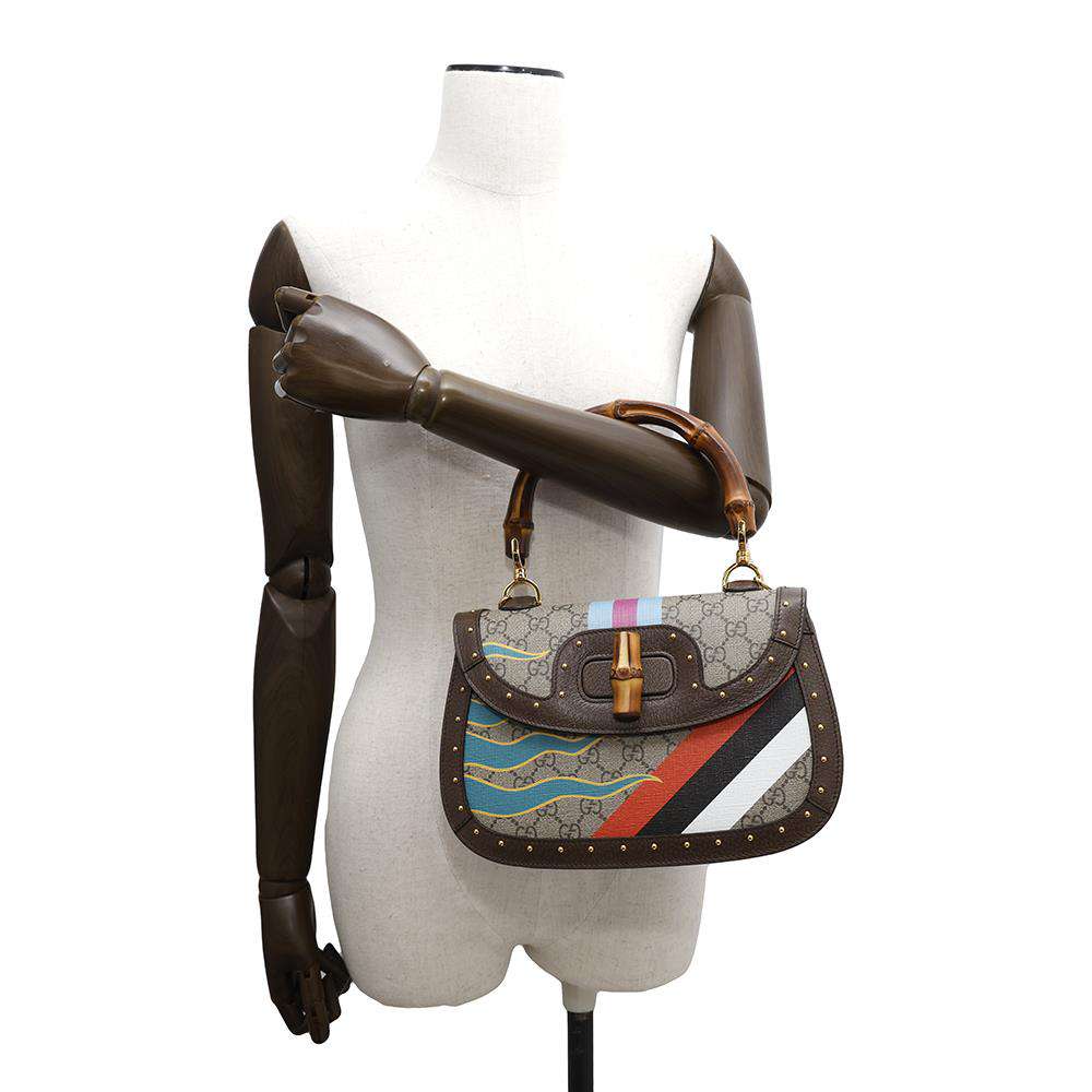 GUCCI GG Supreme Bamboo 2WAY Top Handle Bag Brown/Multicolor679632 PVC Leather Size Medium