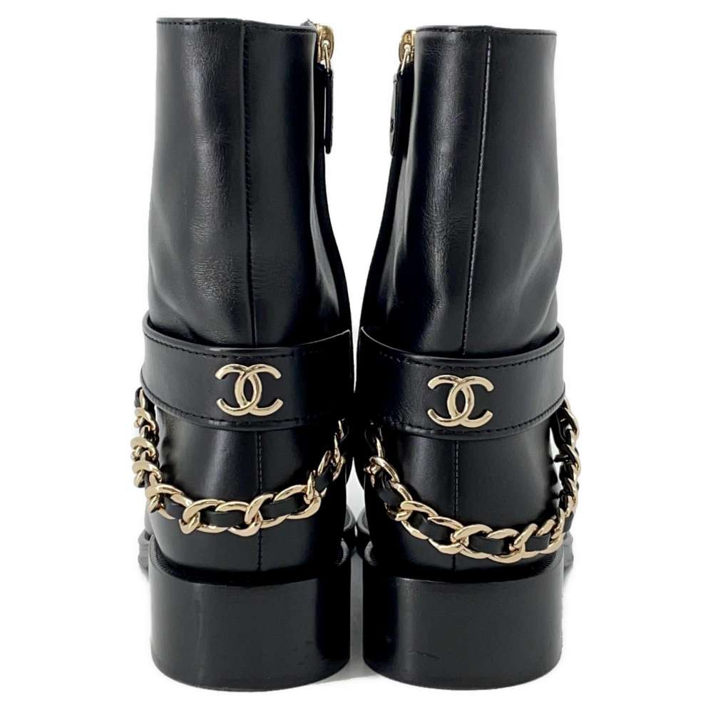 CHANEL CC Logo Chain short boots BlackG39170 Leather Size 37 1/2