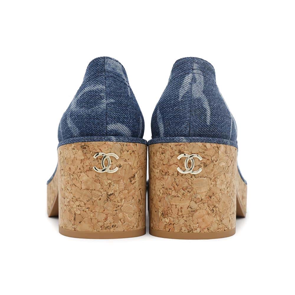 CHANEL heel loafers BlueG45142 Denim Size 36