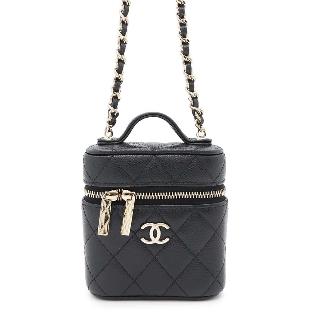 CHANEL Matelasse 2WAY Chain Vanity Case BlackAP2503 Caviar Leather Size Small