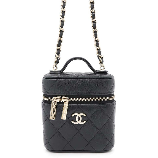 CHANEL Matelasse 2WAY Chain Vanity Case BlackAP2503 Caviar Leather Size Small