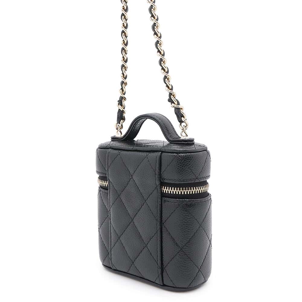 CHANEL Matelasse 2WAY Chain Vanity Case BlackAP2503 Caviar Leather Size Small