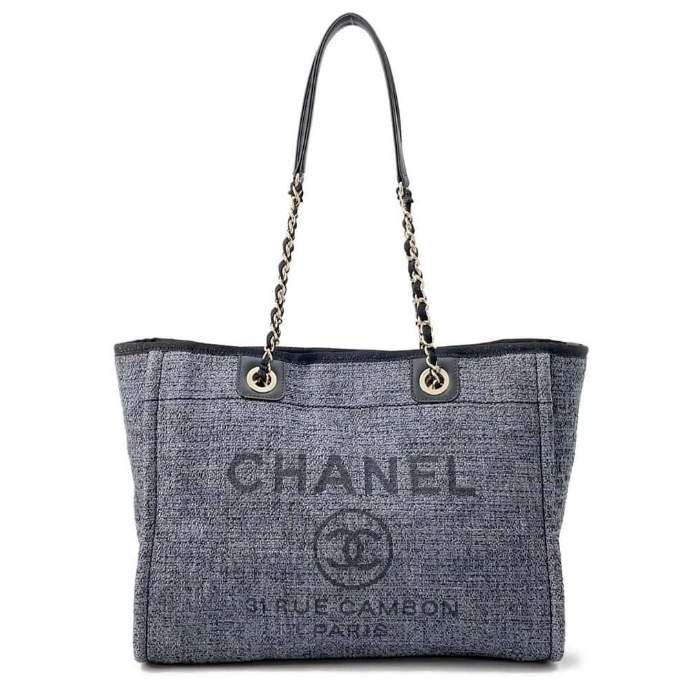 CHANEL Deauville ChainTote Bag GrayA67001 Raffia Leather Size MM