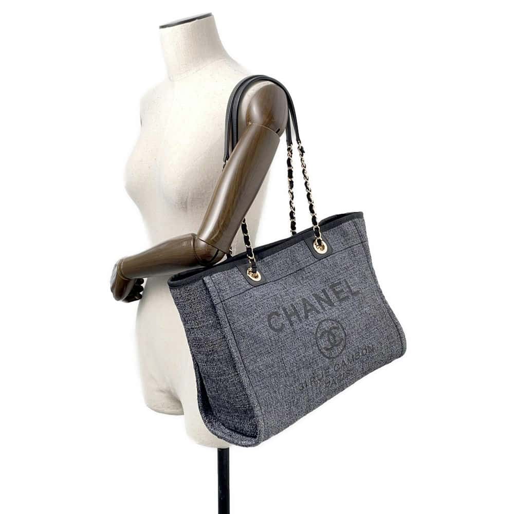 CHANEL Deauville ChainTote Bag GrayA67001 Raffia Leather Size MM