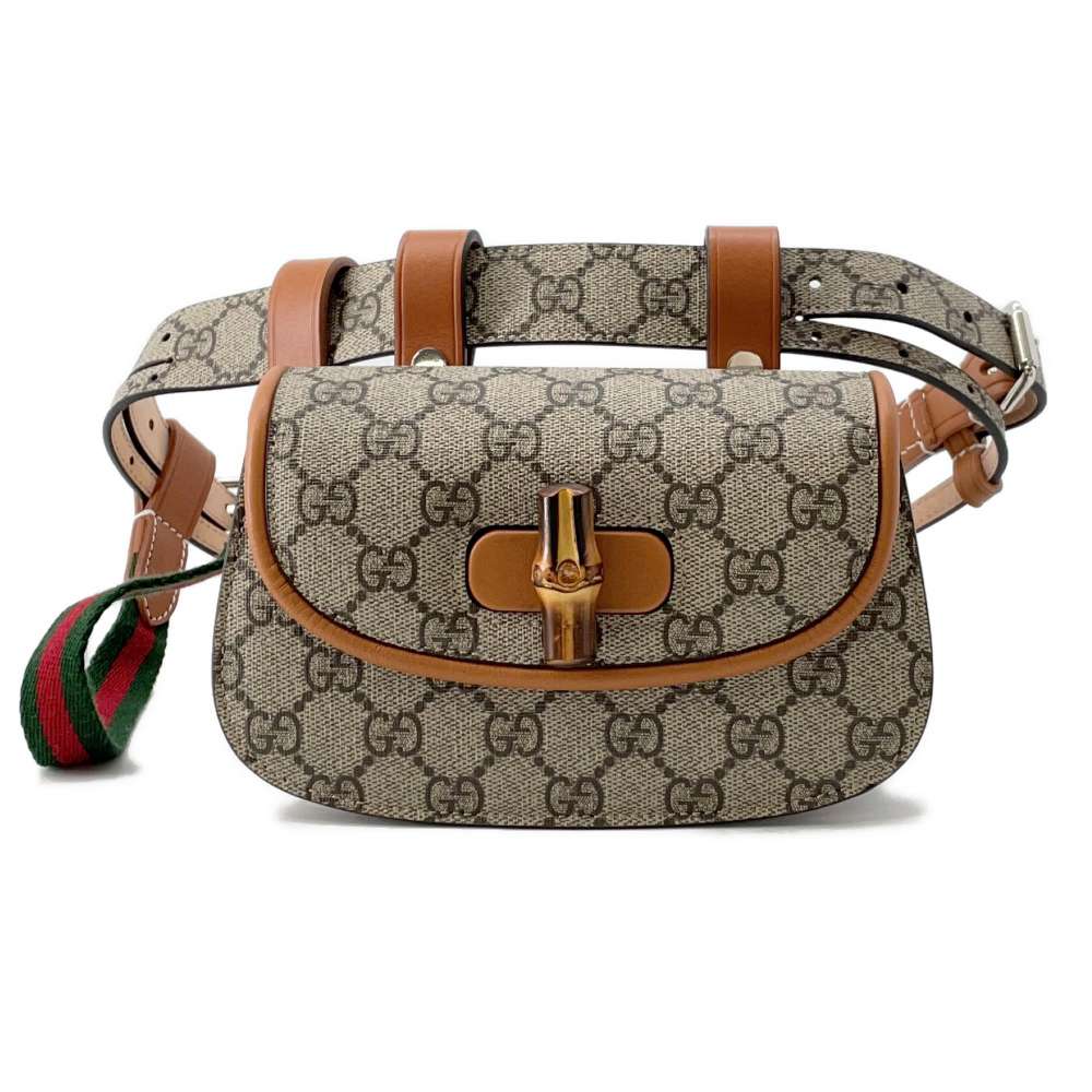 GUCCI GG Supreme Bamboo1947 Belt Bag Beige/Brown681137 PVC Leather Size Mini