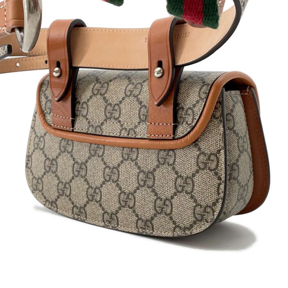 GUCCI GG Supreme Bamboo1947 Belt Bag Beige/Brown681137 PVC Leather Size Mini