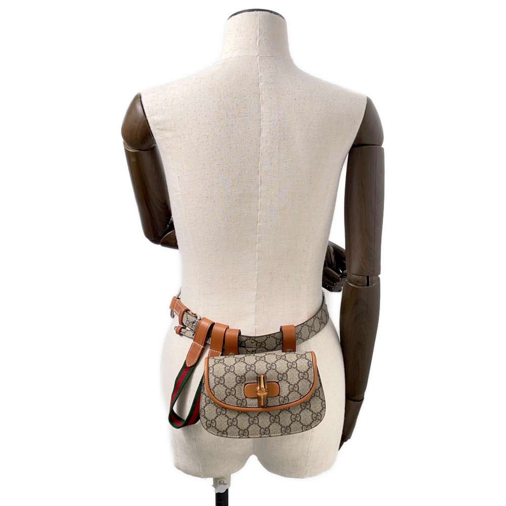 GUCCI GG Supreme Bamboo1947 Belt Bag Beige/Brown681137 PVC Leather Size Mini